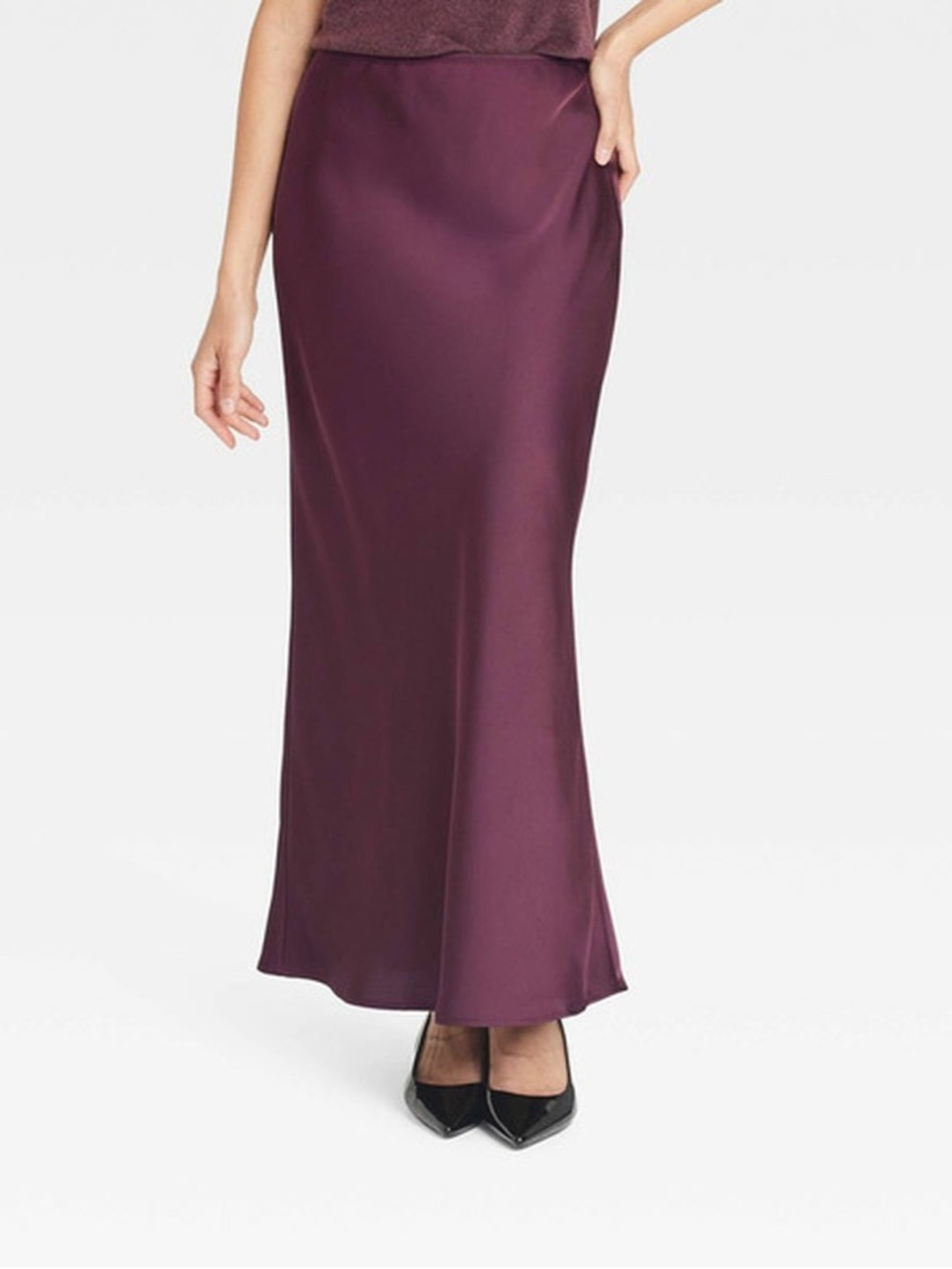 A New Day Women's Satin Maxi Midi Slip Skirt Maroon Burgundy Plum Size XS